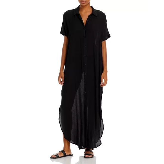 Hot Sale ✔️ AQUA Button Front Maxi Swim Cover-Up White 👏