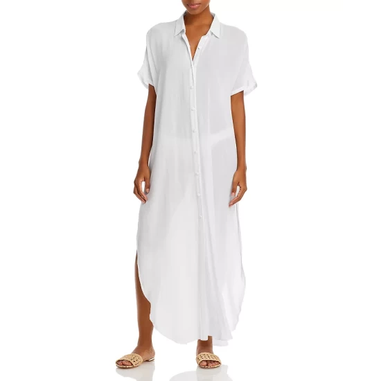 Hot Sale ✔️ AQUA Button Front Maxi Swim Cover-Up White 👏 - Image 3
