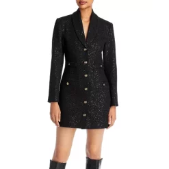 New 🧨 AQUA Sequined Tweed Blazer 👗 Dress - 100% Exclusive Black 🔥