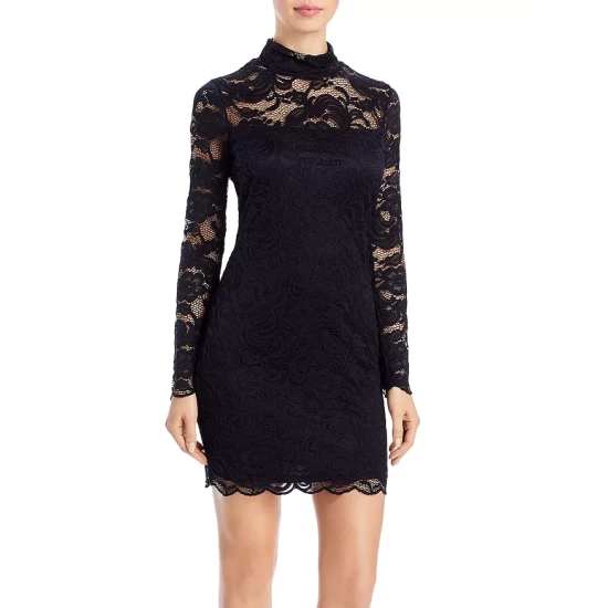 Buy 🤩 AQUA Lace Mock Neck 👗 Dress - 100% Exclusive Black 😉