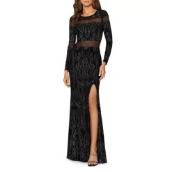 New 👏 AQUA Mesh Inset Geo Glitter Gown - 100% Exclusive Black/gunmetal 🔔