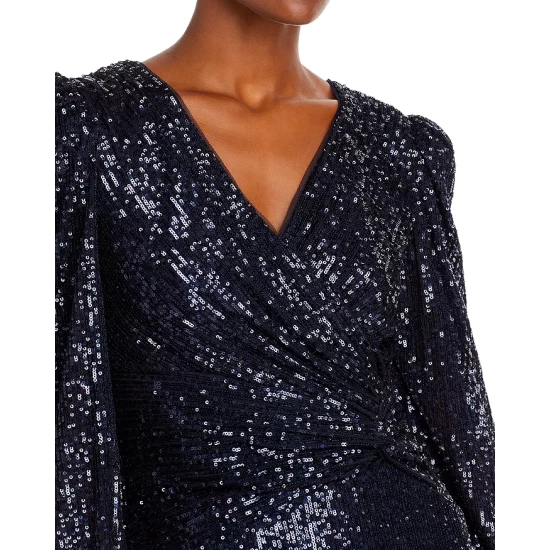 Deals ⭐ AQUA Sequin Twist Front Long Sleeve Gown - 100% Exclusive Navy 🥰 - Image 2