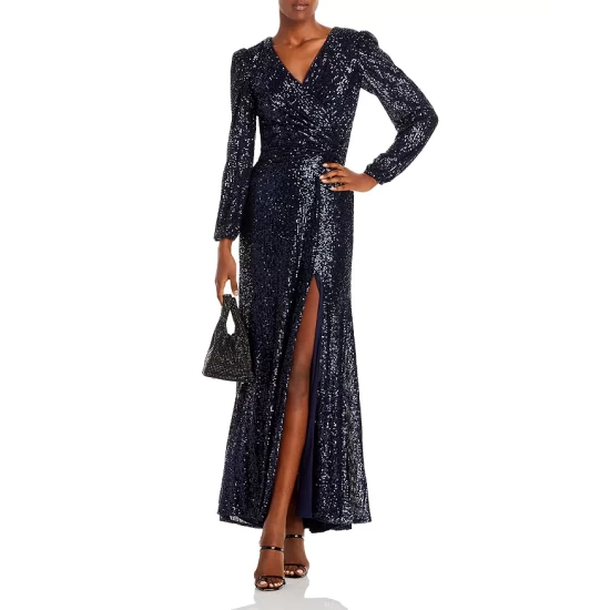 Deals ⭐ AQUA Sequin Twist Front Long Sleeve Gown - 100% Exclusive Navy 🥰 - Image 3