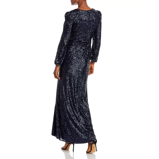 Deals ⭐ AQUA Sequin Twist Front Long Sleeve Gown - 100% Exclusive Navy 🥰 - Image 4