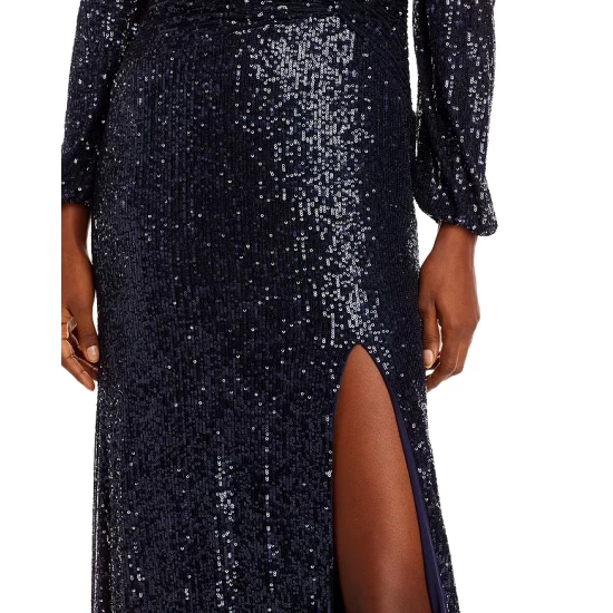 Deals ⭐ AQUA Sequin Twist Front Long Sleeve Gown - 100% Exclusive Navy 🥰 - Image 6