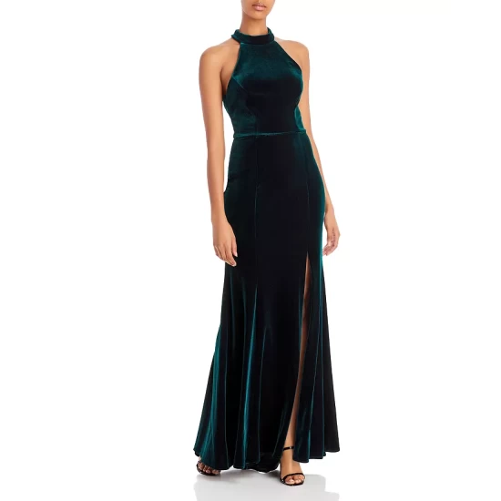 Wholesale 🔔 AQUA Velvet Halter Gown - 100% Exclusive Hunter ⭐