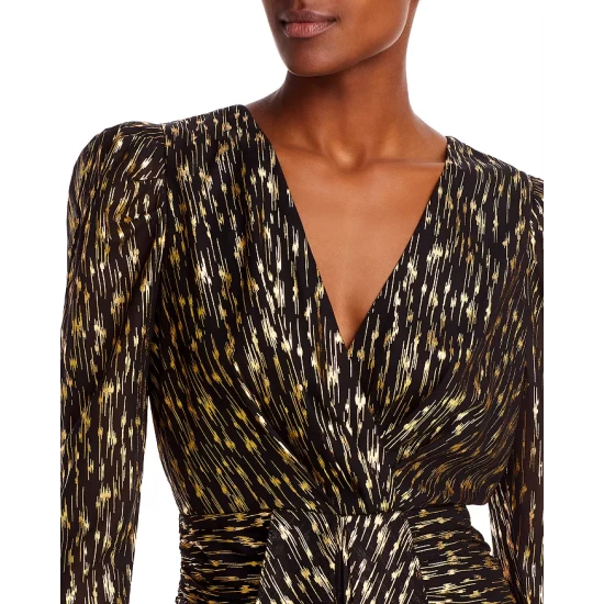 Best deal 😀 AQUA Metallic Jacquard Puff Sleeve Mini 👗 Dress - 100% Exclusive Black/gold ❤️ - Image 6