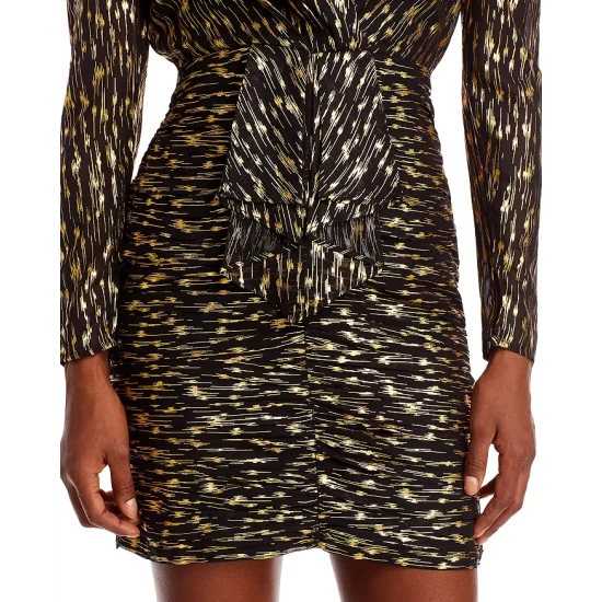 Best deal 😀 AQUA Metallic Jacquard Puff Sleeve Mini 👗 Dress - 100% Exclusive Black/gold ❤️ - Image 7