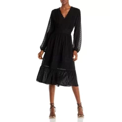 Promo 🤩 AQUA Swiss Dot V-Neck Midi 👗 Dress - 100% Exclusive Black 🔥