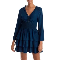 Wholesale 🌟 AQUA Tonal Floral Print Tiered Mini 👗 Dress - 100% Exclusive Teal 🤩