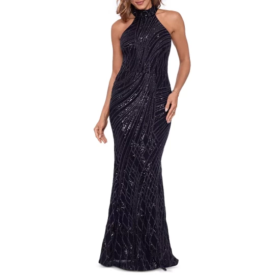 Discount 😉 AQUA Mock Neck Sequin Gown - 100% Exclusive Black 🔥