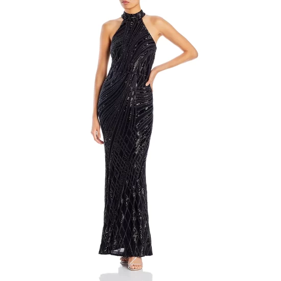 Discount 😉 AQUA Mock Neck Sequin Gown - 100% Exclusive Black 🔥 - Image 3