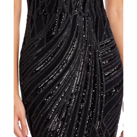 Discount 😉 AQUA Mock Neck Sequin Gown - 100% Exclusive Black 🔥 - Image 4
