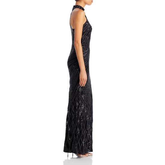 Discount 😉 AQUA Mock Neck Sequin Gown - 100% Exclusive Black 🔥 - Image 5