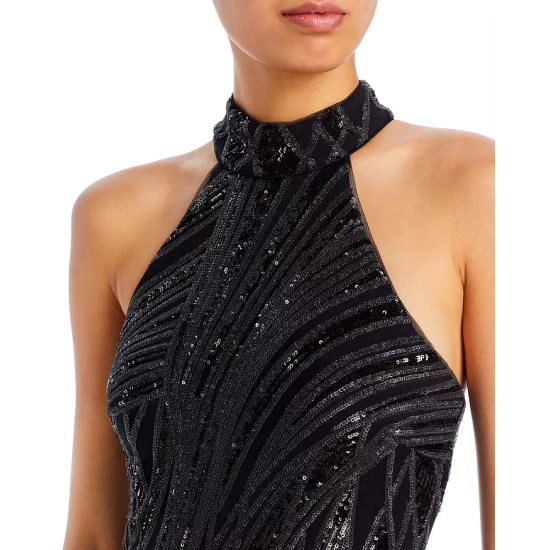 Discount 😉 AQUA Mock Neck Sequin Gown - 100% Exclusive Black 🔥 - Image 6