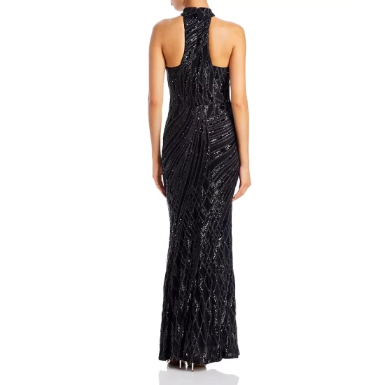 Discount 😉 AQUA Mock Neck Sequin Gown - 100% Exclusive Black 🔥 - Image 7