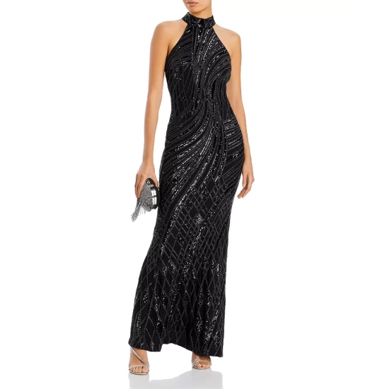 Discount 😉 AQUA Mock Neck Sequin Gown - 100% Exclusive Black 🔥 - Image 8