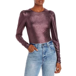 Cheap 😀 AQUA Ruched Long Sleeve Shine Top - 100% Exclusive Rose/black 🔔