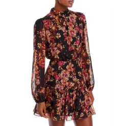 Hot Sale 🛒 AQUA Mock Neck Tiered Mini 👗 Dress - 100% Exclusive Black Multi 🎁