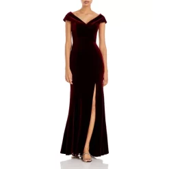 Flash Sale 🎁 AQUA Off-the-Shoulder Fluted Velvet Gown - 100% Exclusive Burgundy 😀