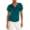 Best deal 🔥 AQUA Split Neck Puff Sleeve Top - 100% Exclusive Emerald 💯