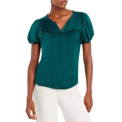 Best deal 🔥 AQUA Split Neck Puff Sleeve Top - 100% Exclusive Emerald 💯