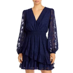 Cheapest 🔔 AQUA Asymmetrical Ruffle 👗 Dress - 100% Exclusive Navy ✔️