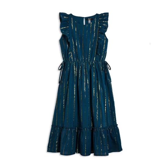 Best deal β€οΈ AQUA π§ Girls' Metallic Stripe Midi π Dress, Big Kid - 100% Exclusive Galactic Teal π₯