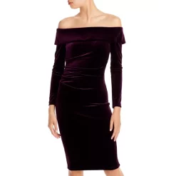 Best Pirce ⭐ AQUA Off The Shoulder Velvet 👗 Dress - 100% Exclusive Maroon 🤩