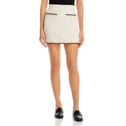 Promo 🌟 AQUA Braided Trim Tweed Mini 👗 Skirt - 100% Exclusive Ivory 🌟