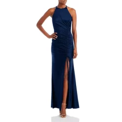 Wholesale ⌛ AQUA Sateen Ruched Long Halter 👗 Dress - 100% Exclusive Ink 💯