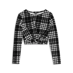 Deals โค๏ธ AQUA ๐ง Girls' Plaid Twist Front Top, Big Kid - 100% Exclusive Black/white โ๏ธ