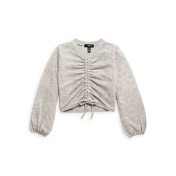 Brand new ⌛ AQUA 👧 Girls' Ruched Front Long Sleeve Top, Big Kid - 100% Exclusive Heather Gray 🔔