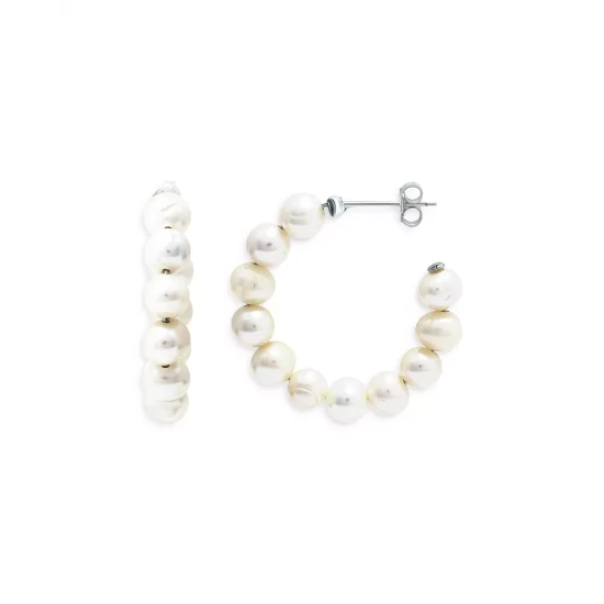 Brand new 🥰 AQUA Simulated Freshwater Pearl Beaded Open Hoop Earrings In Sterling Silver - 100% Exclusive ⭐