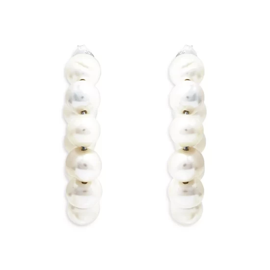 Brand new 🥰 AQUA Simulated Freshwater Pearl Beaded Open Hoop Earrings In Sterling Silver - 100% Exclusive ⭐ - Image 3