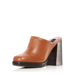 New 🌟 AQUA 👩 Women's Moda Square Toe High Heel Mules - 100% Exclusive Cognac Leather ❤️