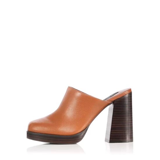 New ๐ AQUA ๐ฉ Women's Moda Square Toe High Heel Mules - 100% Exclusive Cognac Leather โค๏ธ - Image 2