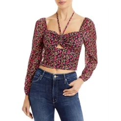 Best Pirce 😍 AQUA Ditsy Floral Print Top - 100% Exclusive Black/pink/orange 🛒