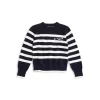 Flash Sale 🧨 AQUA 👧 Girls' Basic With A Twist Striped Sweater, Big Kid - 100% Exclusive Navy/white 😉