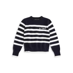 Flash Sale 🧨 AQUA 👧 Girls' Basic With A Twist Striped Sweater, Big Kid - 100% Exclusive Navy/white 😉