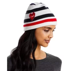 Discount 👏 AQUA Striped Heart Patch Beanie - 100% Exclusive Blue/white 🥰