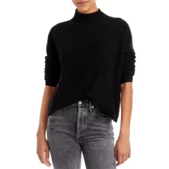 Best Sale ⌛ AQUA Rolled Edge Mock Neck Cashmere Sweater - 100% Exclusive Black 👍