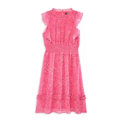 Brand new 🤩 AQUA 👧 Girls' Flutter Speckle Print Midi 👗 Dress, Big Kid - 100% Exclusive Pink ⌛