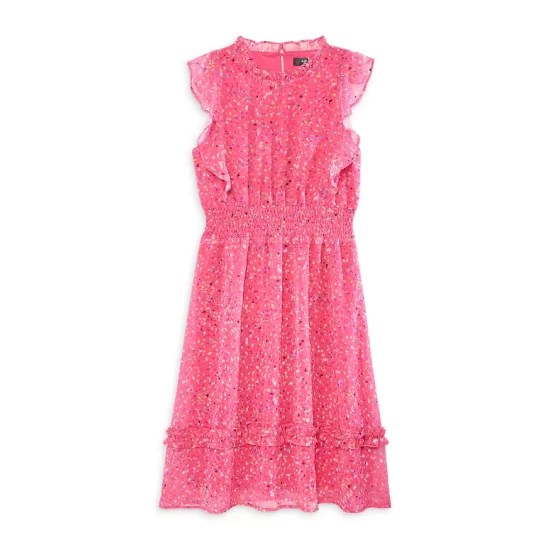 Brand new ๐คฉ AQUA ๐ง Girls' Flutter Speckle Print Midi ๐ Dress, Big Kid - 100% Exclusive Pink โ