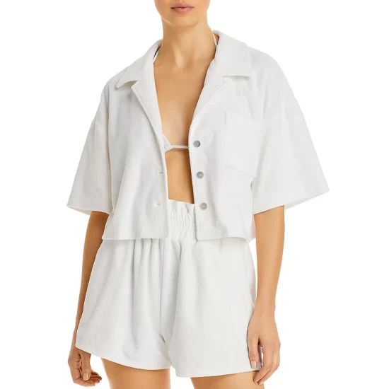 Brand new 🎉 AQUA Cropped Terrycloth 👚 Shirt & Smocked Shorts - 100% Exclusive White ⌛ - Image 2