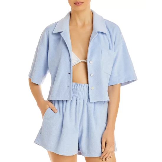 Brand new 🎉 AQUA Cropped Terrycloth 👚 Shirt & Smocked Shorts - 100% Exclusive White ⌛ - Image 3