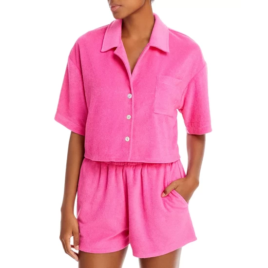 Deals 🛒 AQUA Cropped Terrycloth 👚 Shirt - 100% Exclusive White 👍 - Image 3