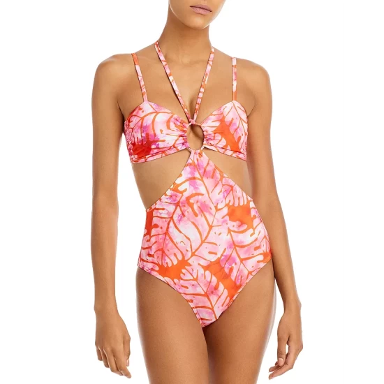Best reviews of βοΈ AQUA Batik Leaf Print Cutout One Piece π©± Swimsuit - 100% Exclusive Orange/pink β¨