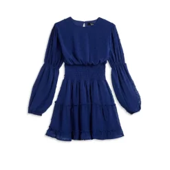 Cheap ⭐ AQUA 👧 Girls' Swiss Dot Peasant 👗 Dress, Big Kid - 100% Exclusive Lazuli Blue 🌟