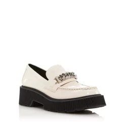 Outlet 💯 AQUA 👩 Women's Blake Chain Loafers - 100% Exclusive Black Crinkle Patent 🛒